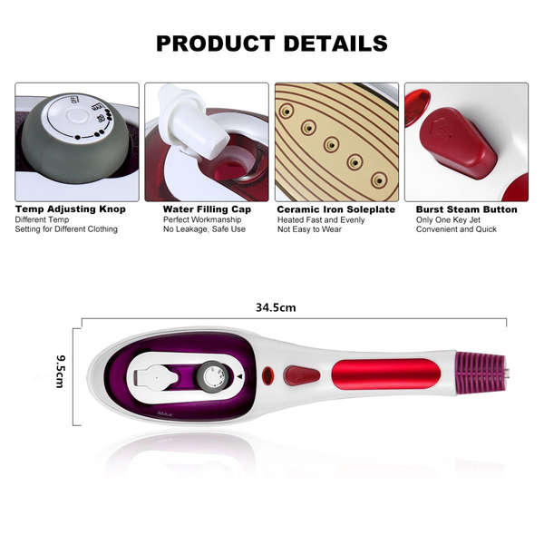 Professional Handheld Garment Steamers with Ceramic Soleplate for Home and Travel (Purple)