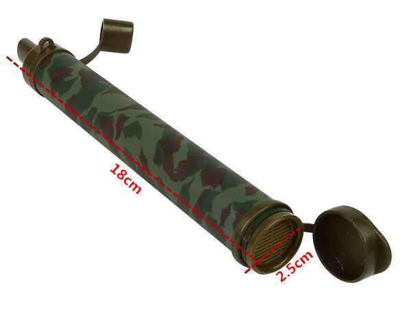 Personal Water Filter for Survival Gear, Hiking and Camping Kit - Camouflage