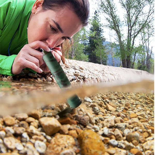 Personal Water Filter for Survival Gear, Hiking and Camping Kit - Camouflage