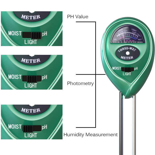 3-in-1 Soil Meter for Moisture, Light and pH / acidity Meter Plant Tester for Gardener or Planter