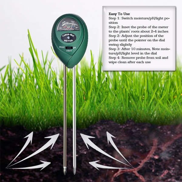3-in-1 Soil Meter for Moisture, Light and pH / acidity Meter Plant Tester for Gardener or Planter