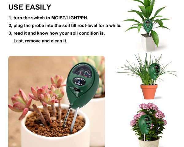 3-in-1 Soil Meter for Moisture, Light and pH / acidity Meter Plant Tester for Gardener or Planter