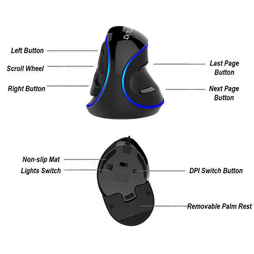 Delux M618 Plus Wired Vertical Mouse Ergonomic Optical Mouse Blue Light 1600 DPI