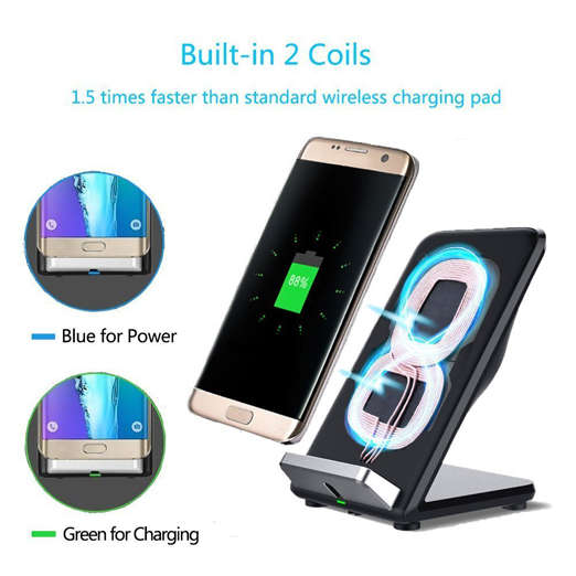 2 Coil Qi Wireless Fast Charging Pad Stand