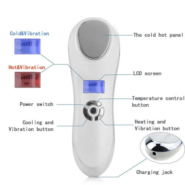 Ultrasonic Ion Facial Massager Hot and Cold Hammer for Anti-wrinkle Tightening, Skin Rejuvenation