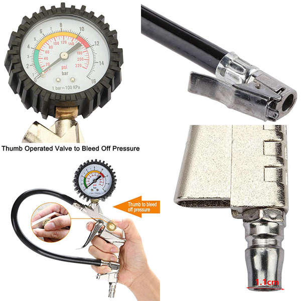 3 in 1 Measure Tire Pressure Gauge with Hose