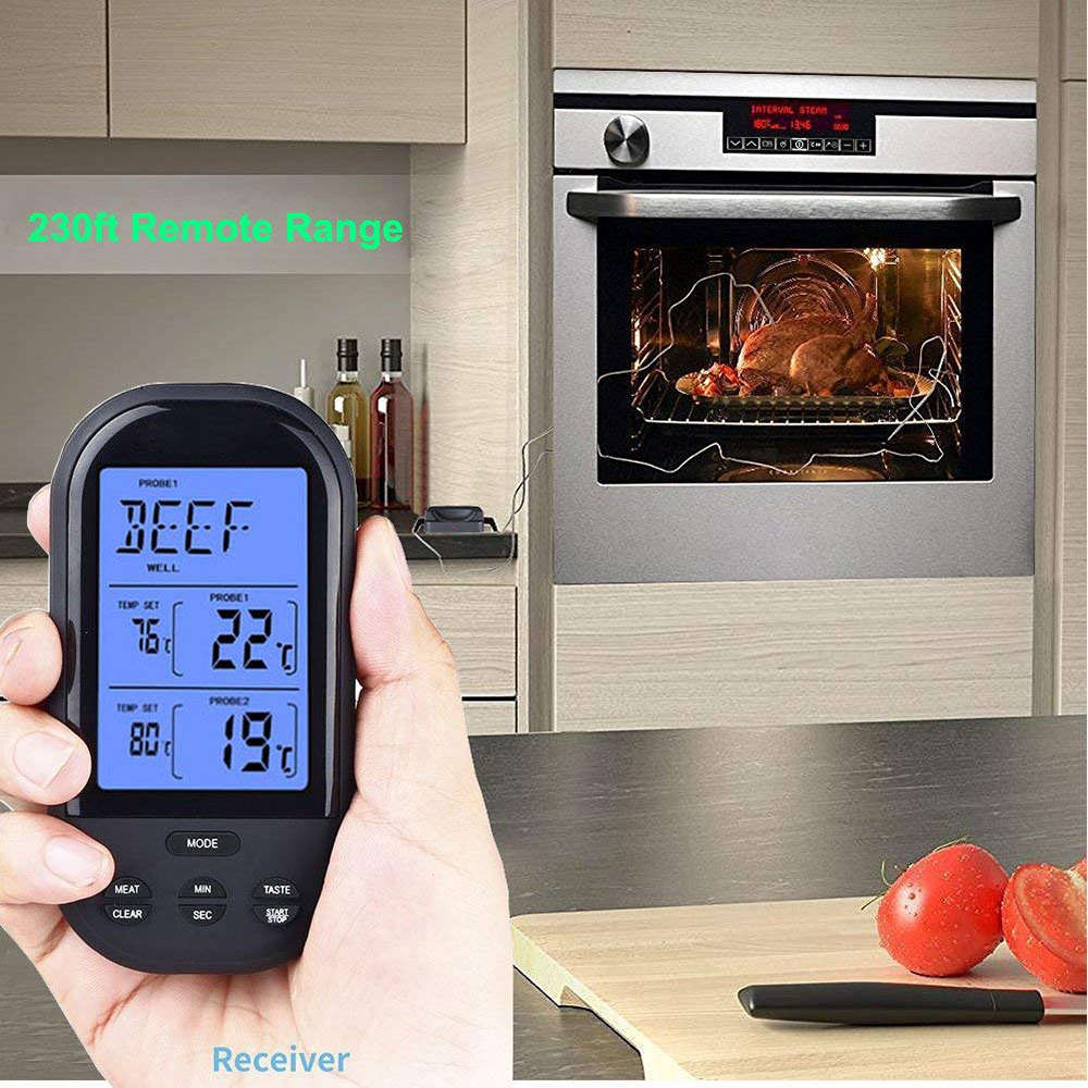 Wireless Digital Cooking Thermometer with Timer - Black