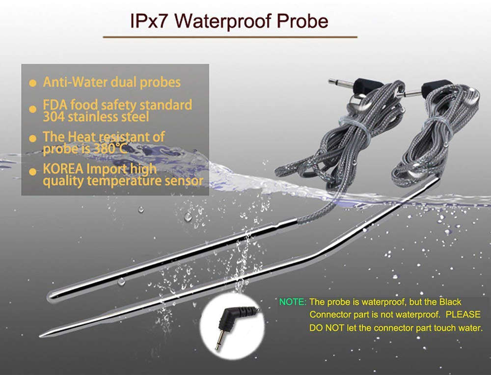 Wireless Digital Cooking Thermometer with Timer - Black