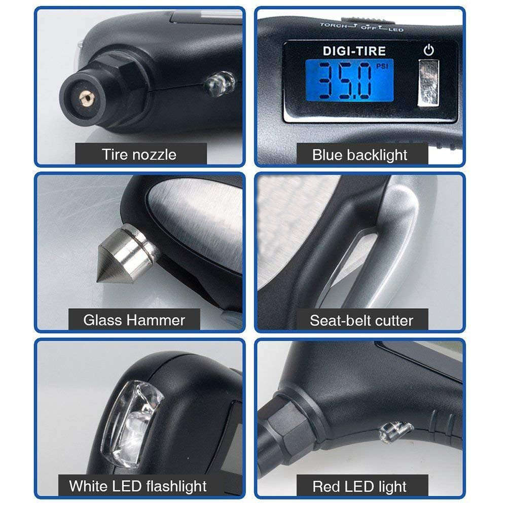 5-in-1 Digital Tire Pressure Gauge with Emergency Rescue Tool Kit