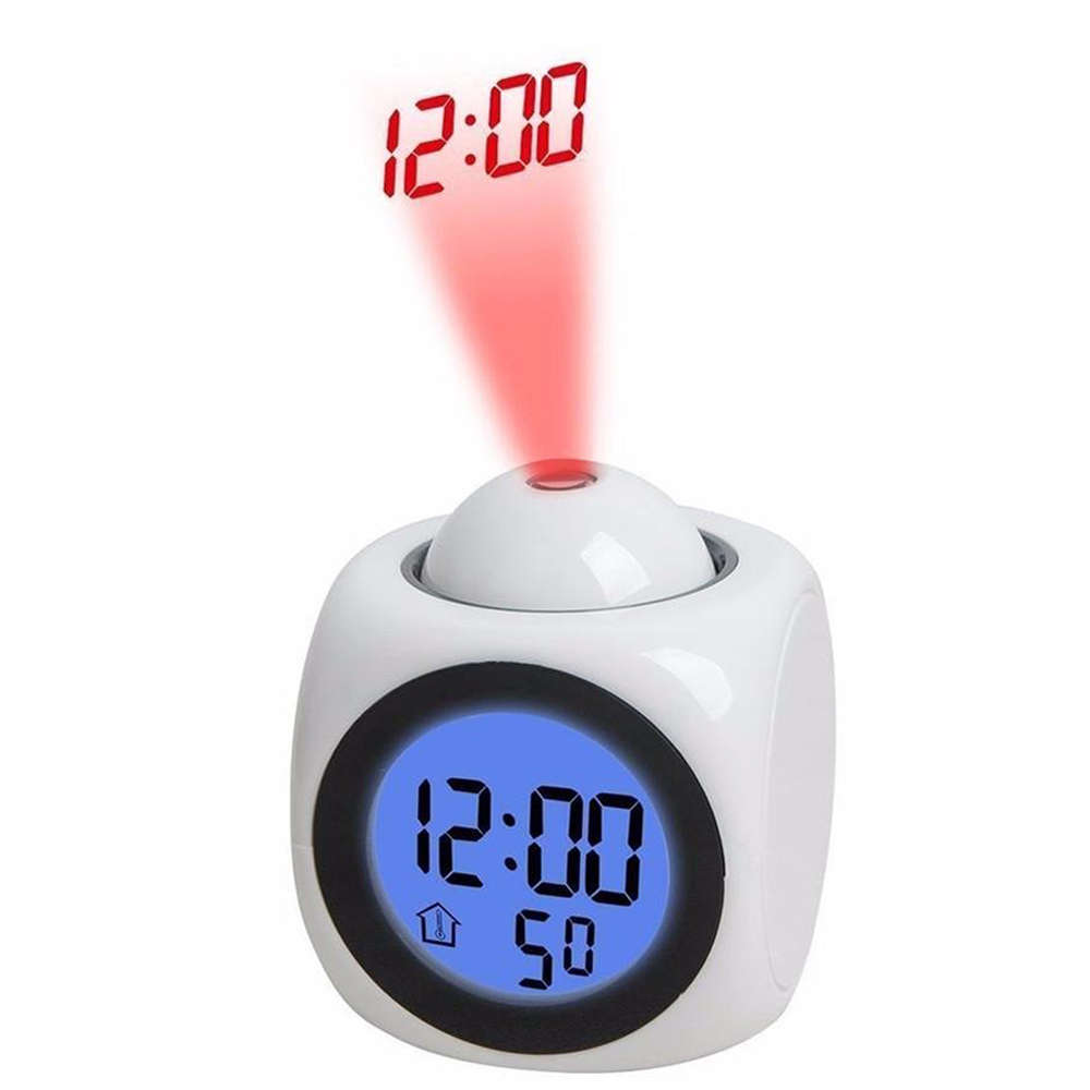 Multi-Function LED Talking Projection Clock - White