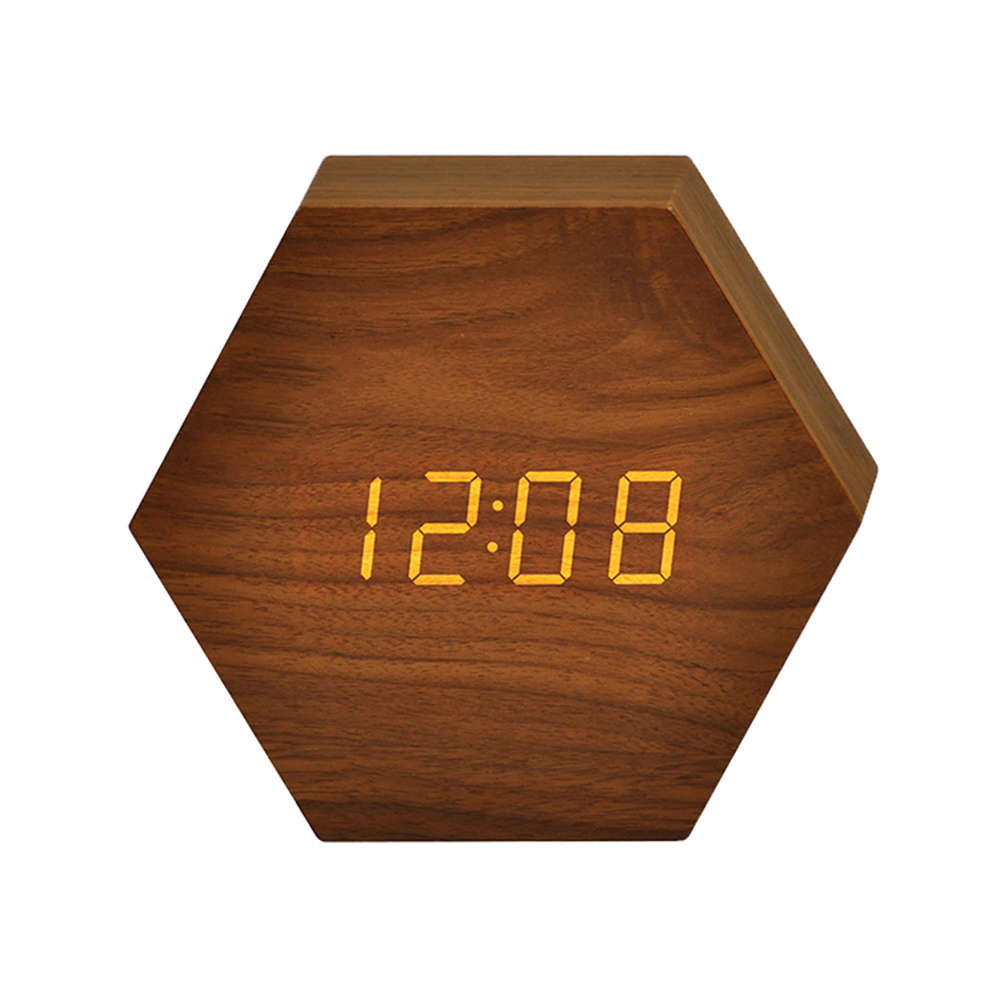 Hexagon Wood Digital Desk Alarm Clock