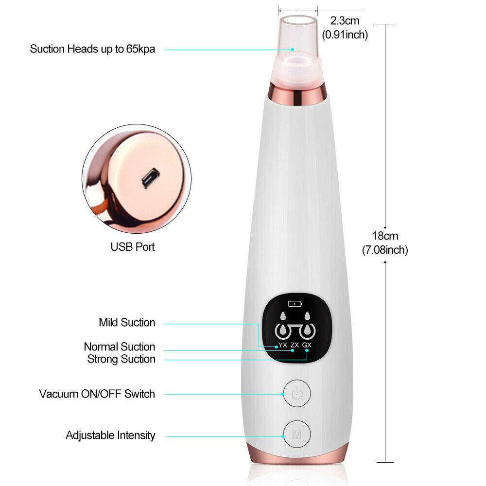 Blackhead Vacuum Remover Pore Cleaner with Display LED & 6 Sucker Heads