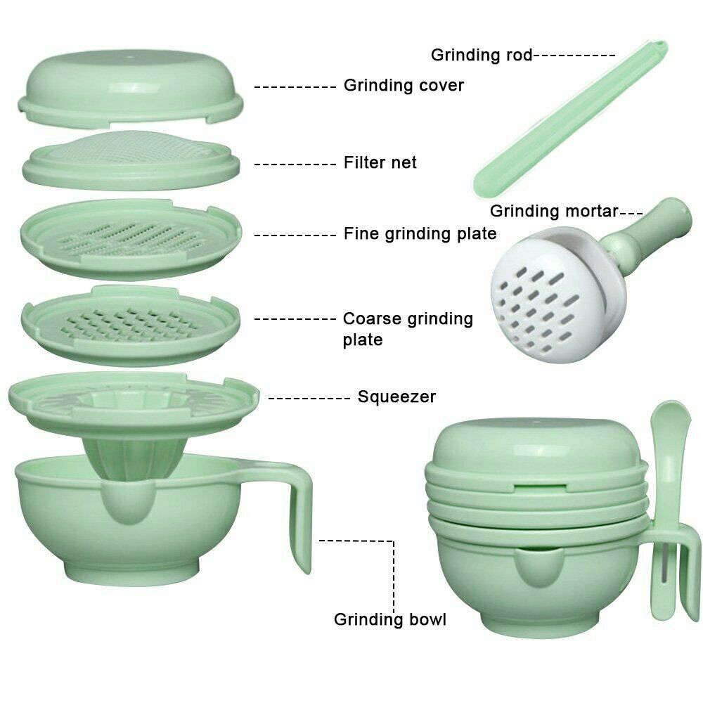 9 in 1 Multifunctional Manual Baby Food Grinder Bowl - Pale Green