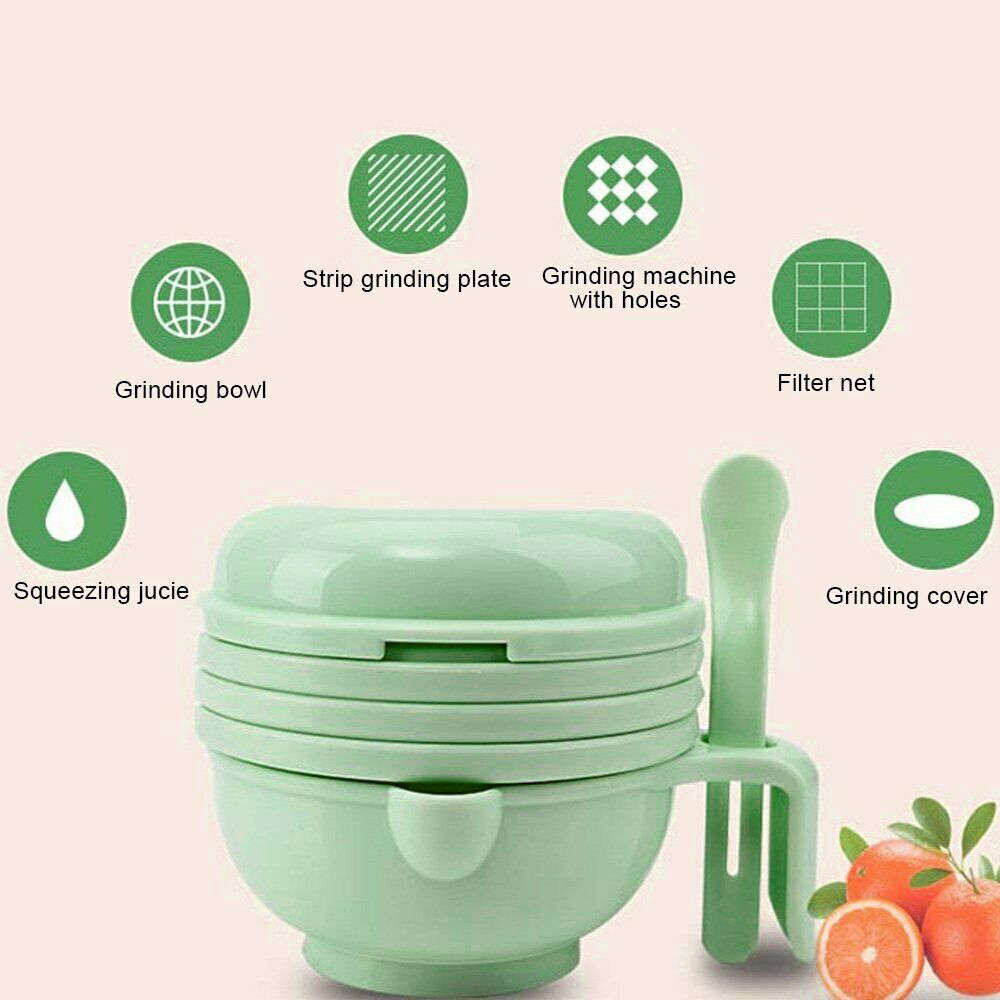 9 in 1 Multifunctional Manual Baby Food Grinder Bowl - Pale Green