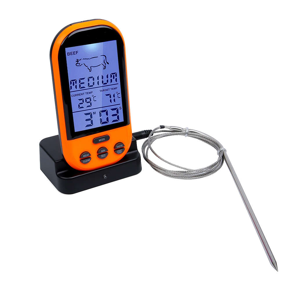 Wireless Remote Digital Cooking Thermometer with Timer - Orange