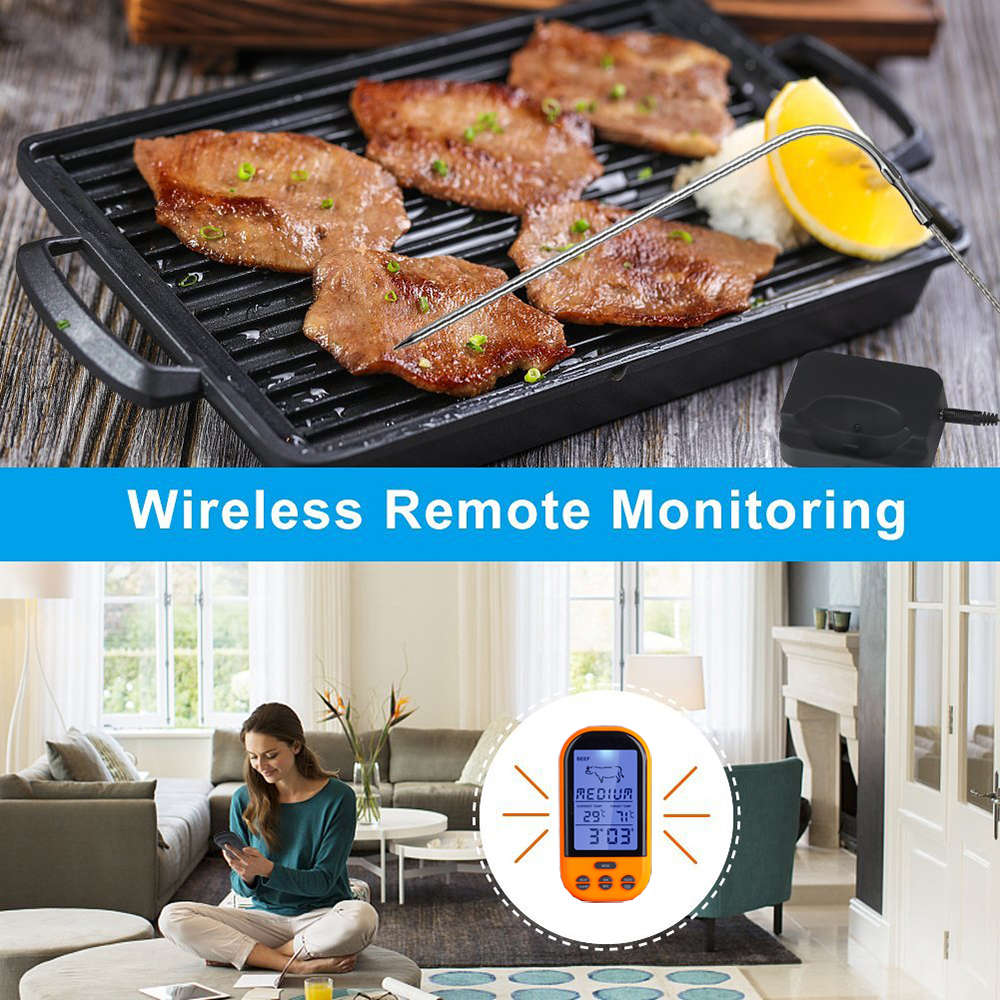 Wireless Remote Digital Cooking Thermometer with Timer - Orange
