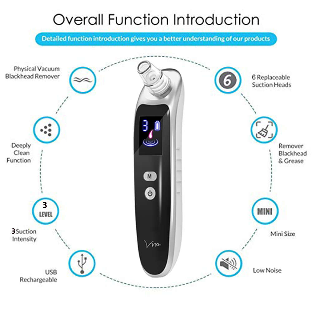Blackhead Remover Pore Vacuum with 6 Sucker Heads & 3 Suction Modes