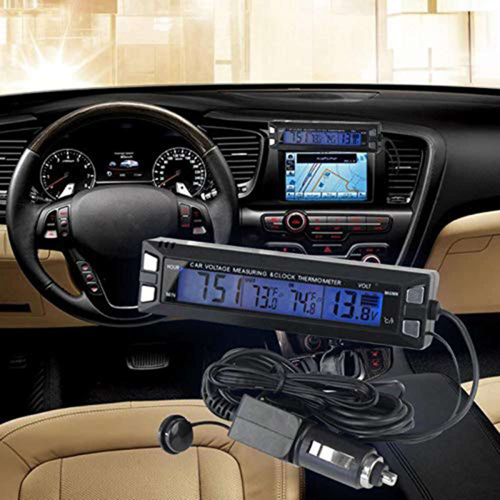 4 in 1 Digital LCD Display Car Clock Voltage Monitor with Thermomete