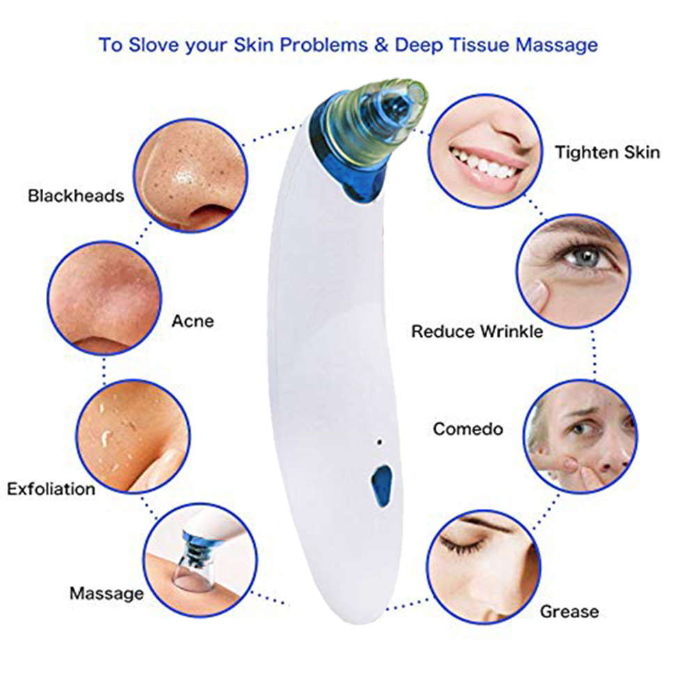 Vacuum Blackhead Remover Pore Cleaner with 5 Sucker Heads -Blue