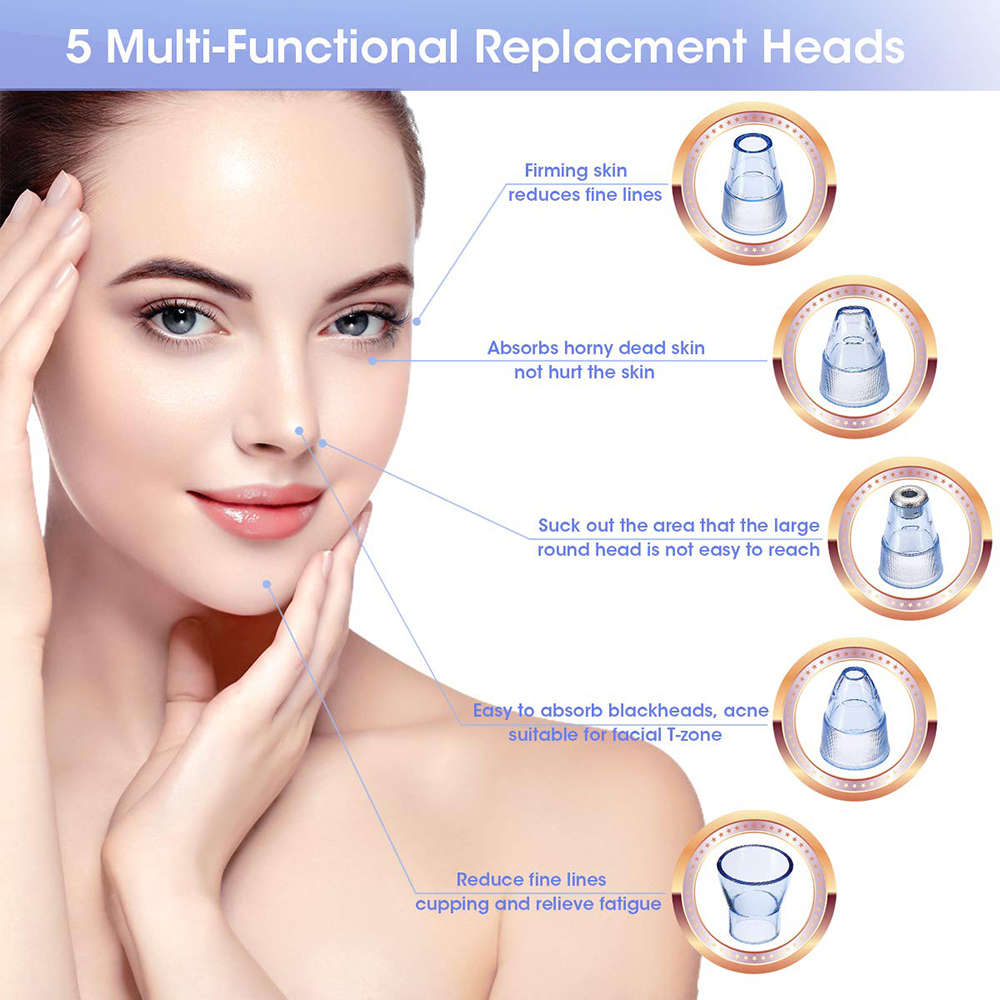 Vacuum Blackhead Remover Pore Cleaner with 5 Sucker Heads -Blue