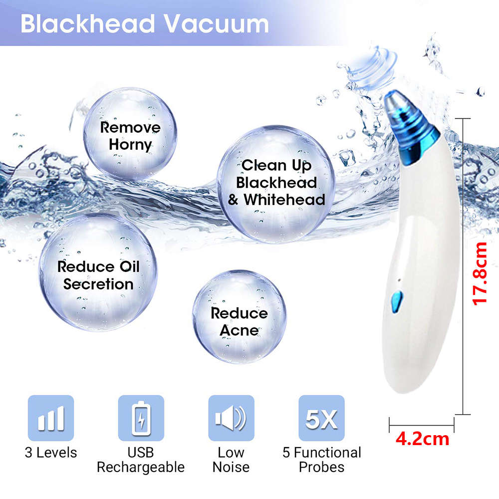 Vacuum Blackhead Remover Pore Cleaner with 5 Sucker Heads -Blue