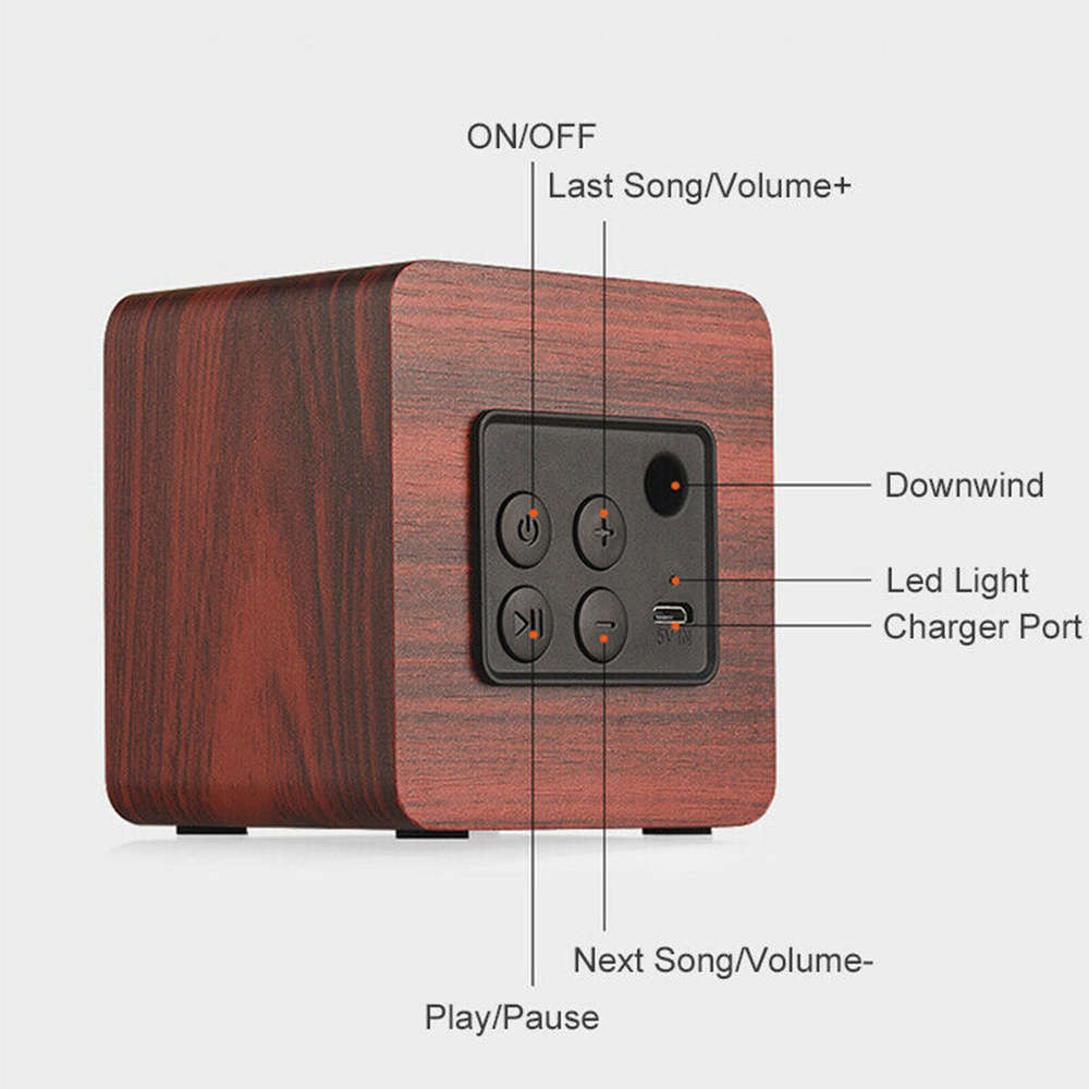 Portable Mini Wooden Wireless Bluetooth Speaker - Red Wood Grain