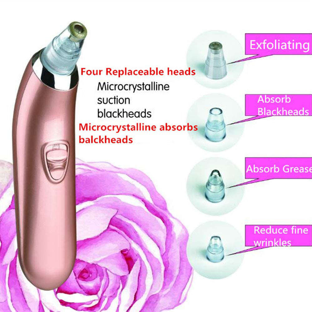 Blackhead Remover Pore Vacuum Cleaner with 4 Sucker Heads - Rose Gold