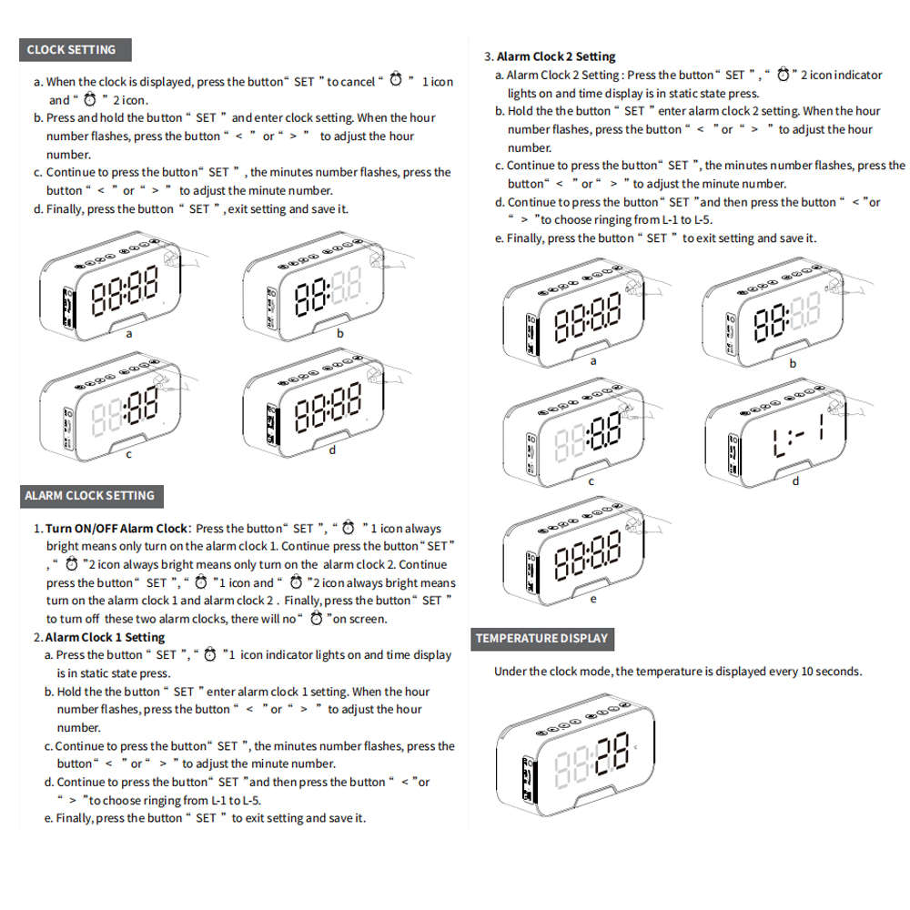 MultiFunction LED Mirror Digital Alarm Clock Bluetooth Speaker FM Radio
