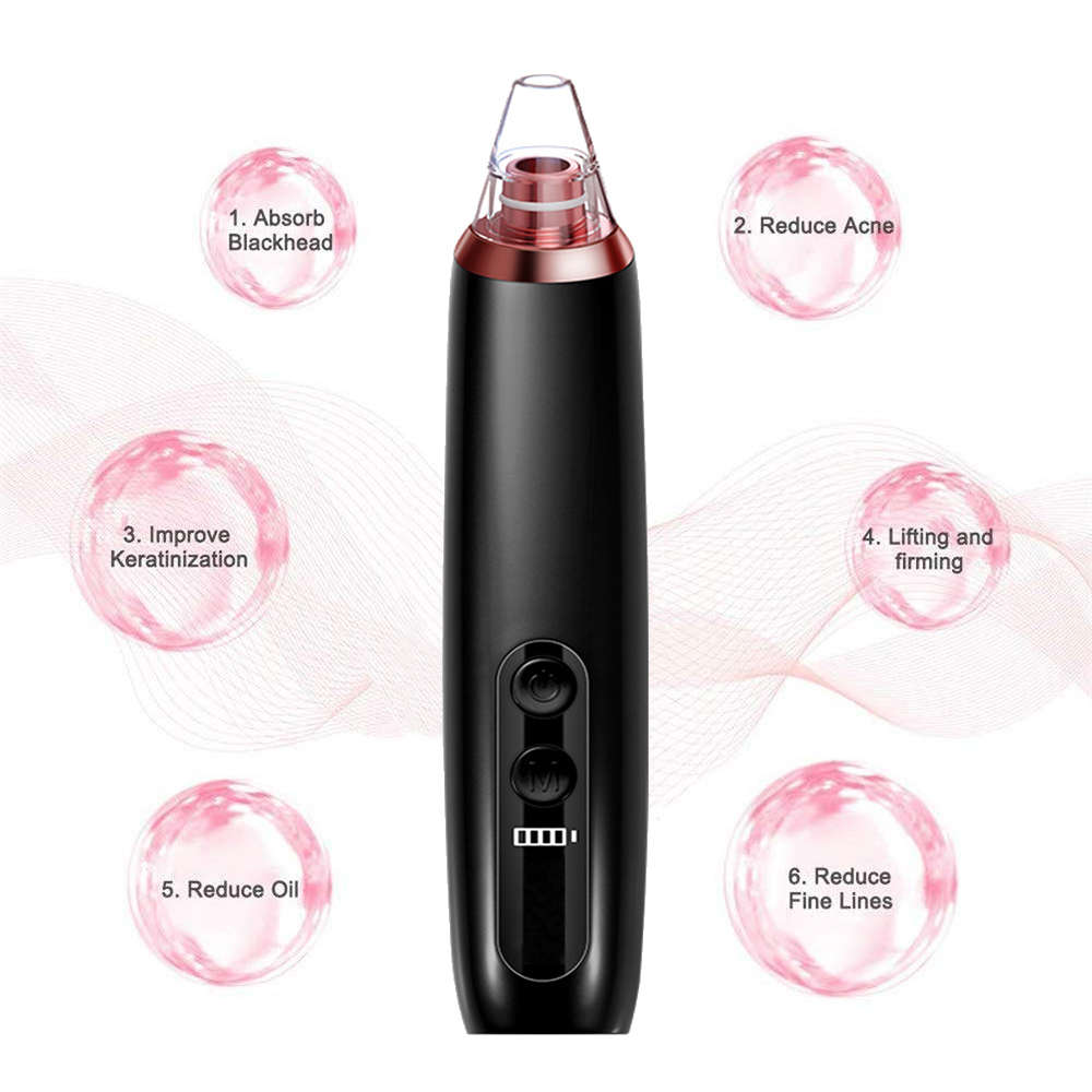 Electronic Blackhead Remover Vacuum Cleaner with 6 Sucker Heads-Black