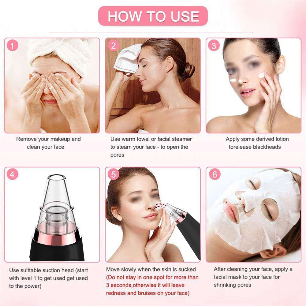 Electronic Blackhead Remover Vacuum Cleaner with 6 Sucker Heads-Black