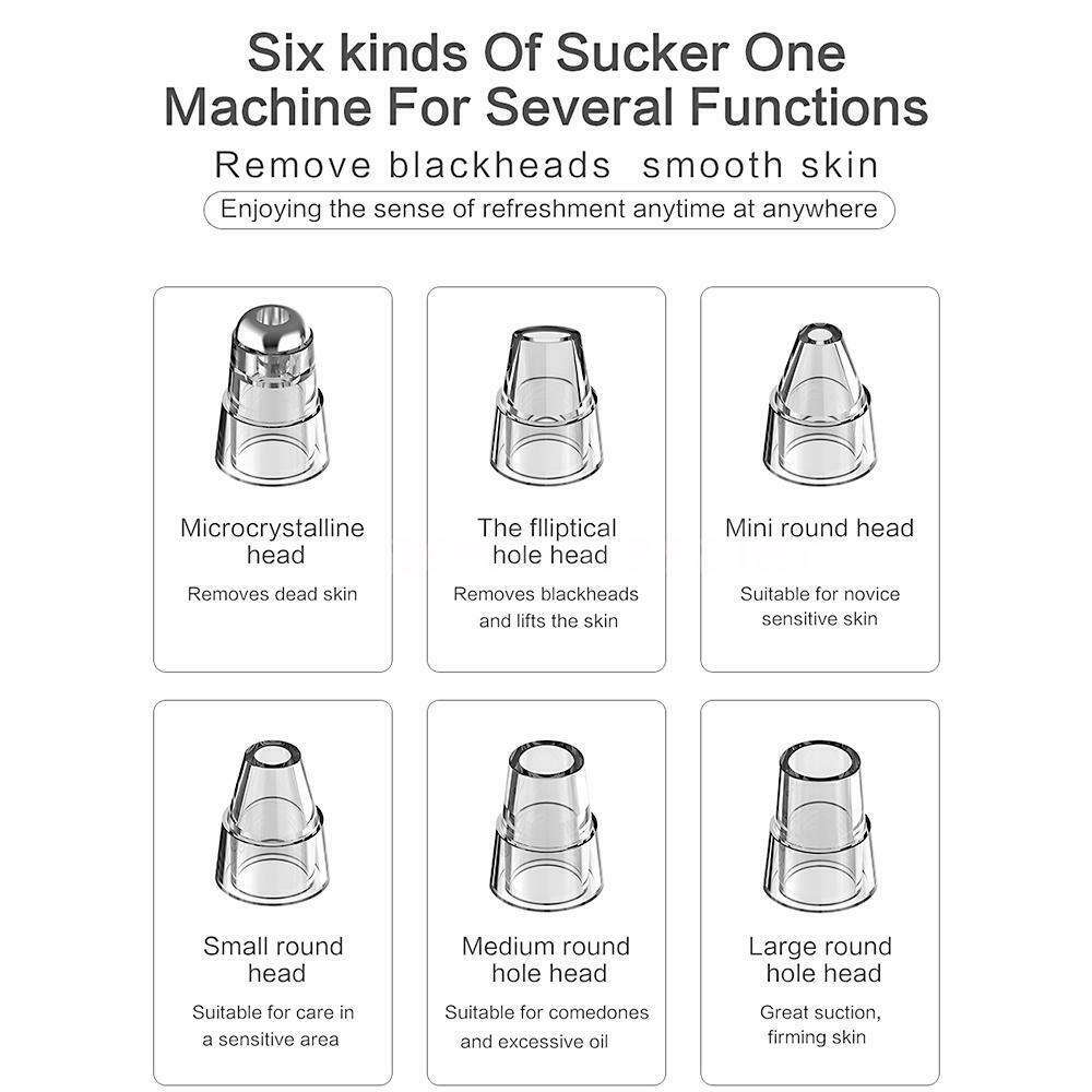 Electronic Blackhead Remover Vacuum Suction Cleaner with 6 Sucker Heads