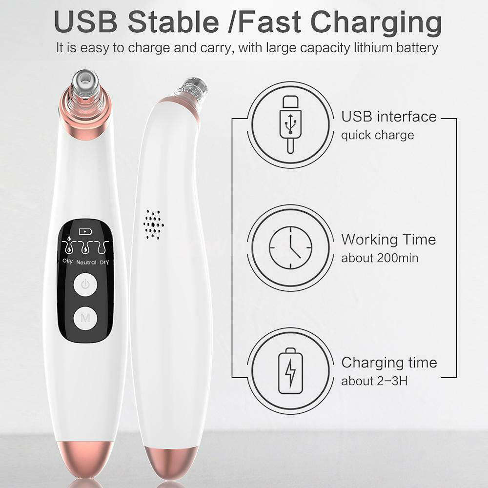 Electronic Blackhead Remover Vacuum Suction Cleaner with 6 Sucker Heads