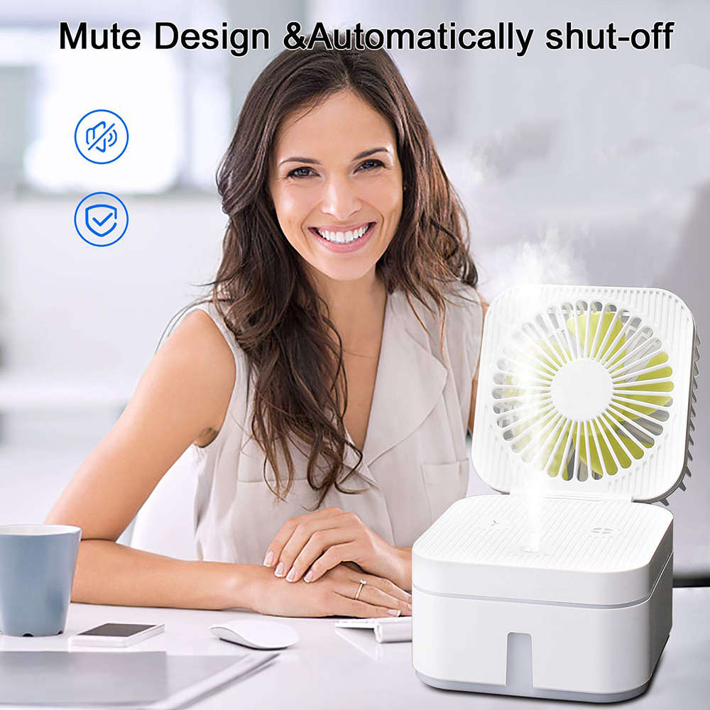 Portable 2-In-1 Mini Desk USB Magic Cube Fan Humidifier - White