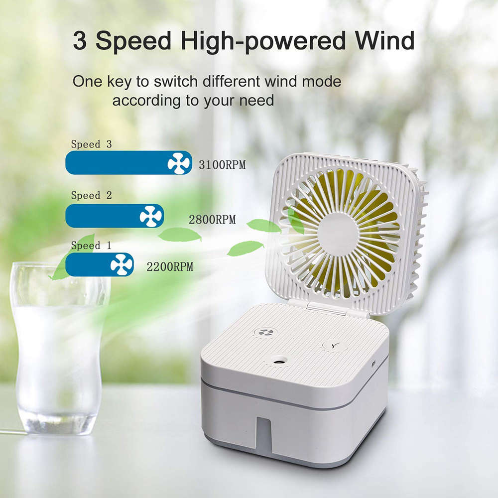 Portable 2-In-1 Mini Desk USB Magic Cube Fan Humidifier - White