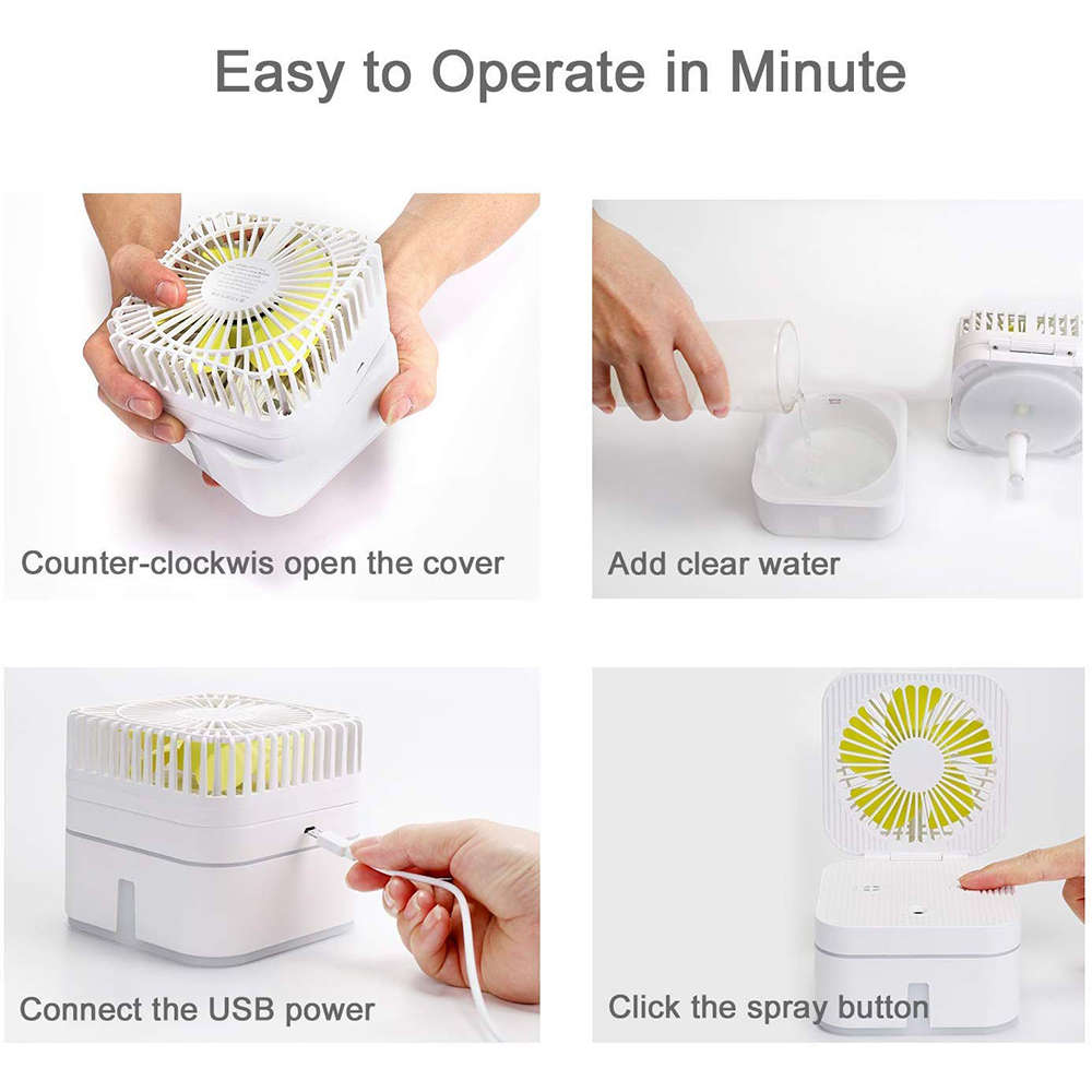 Portable 2-In-1 Mini Desk USB Magic Cube Fan Humidifier - White