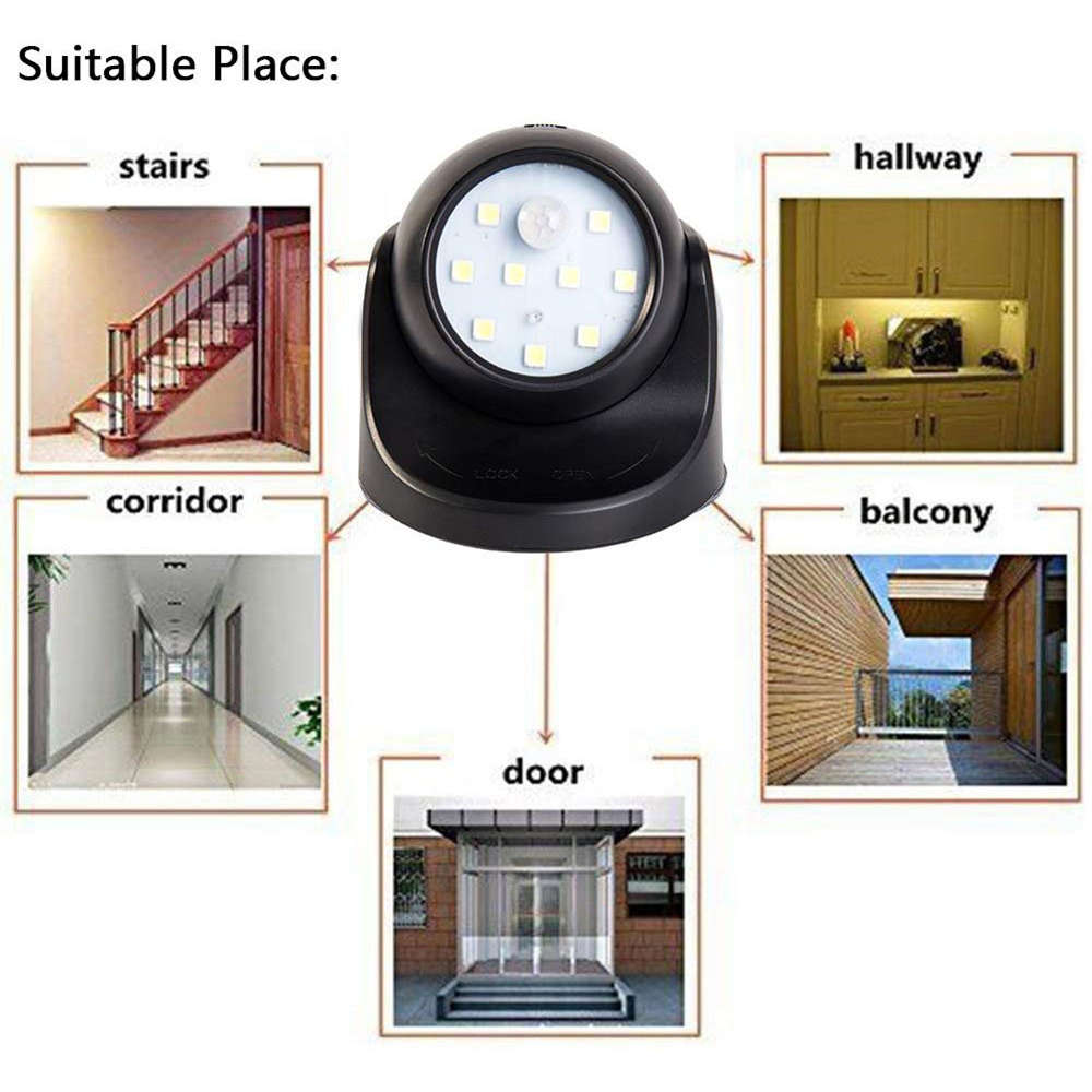 360° Rotation LED Motion Sensor Light - Black