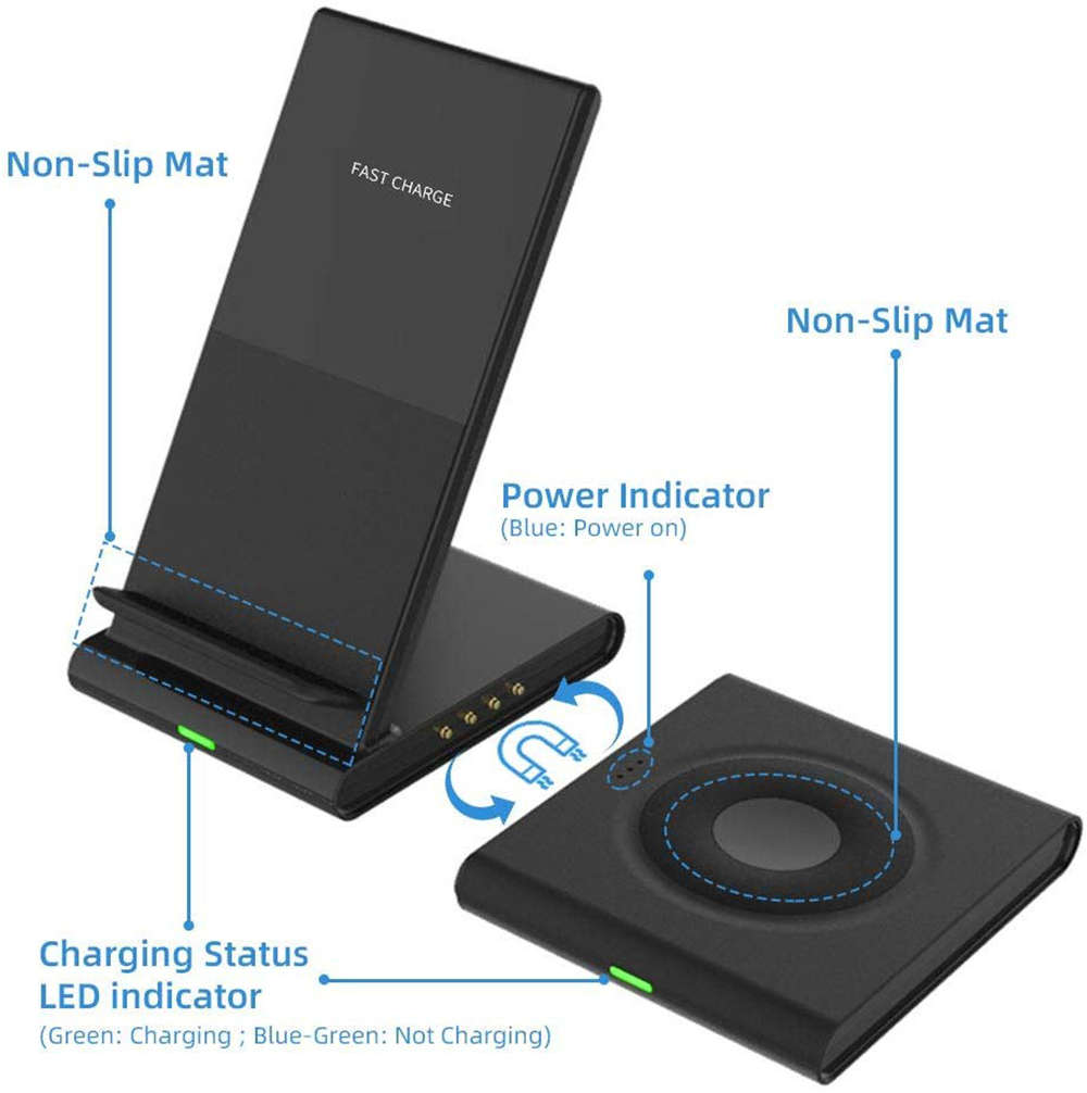 2-in-1 Wireless Charging Station Dock for iPhone 11 Pro/Airpods-Black