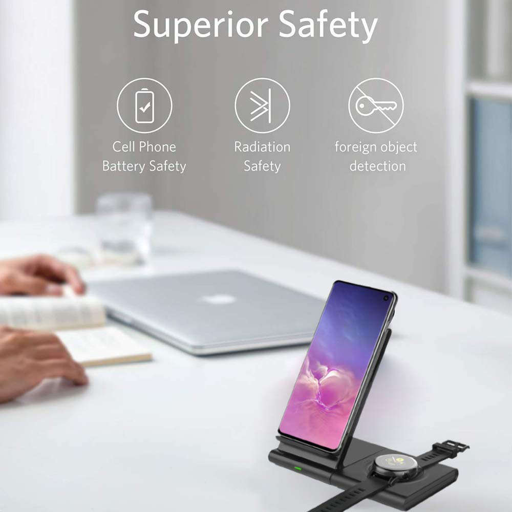 2-in-1 Wireless Charging Station Dock for iPhone 11 Pro/Airpods-Black