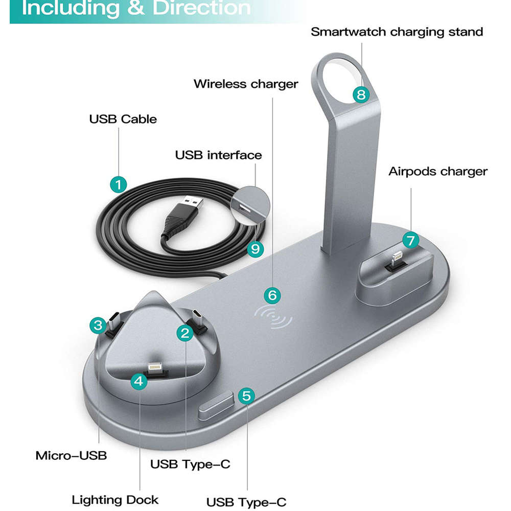 4 in 1 Multi-function Wireless Charging Station - Silver