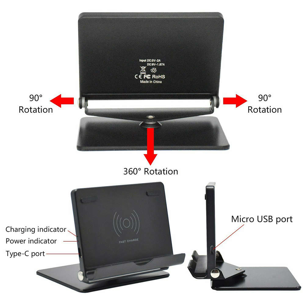 Folding QI Fast Wireless Charging Stand for iPhone 11/11 Pro - Black