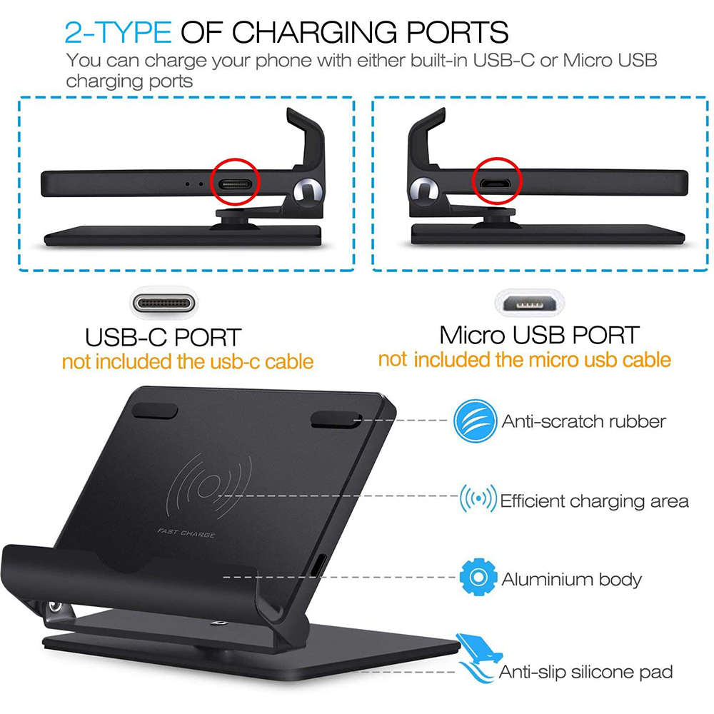Folding QI Fast Wireless Charging Stand for iPhone 11/11 Pro - Black