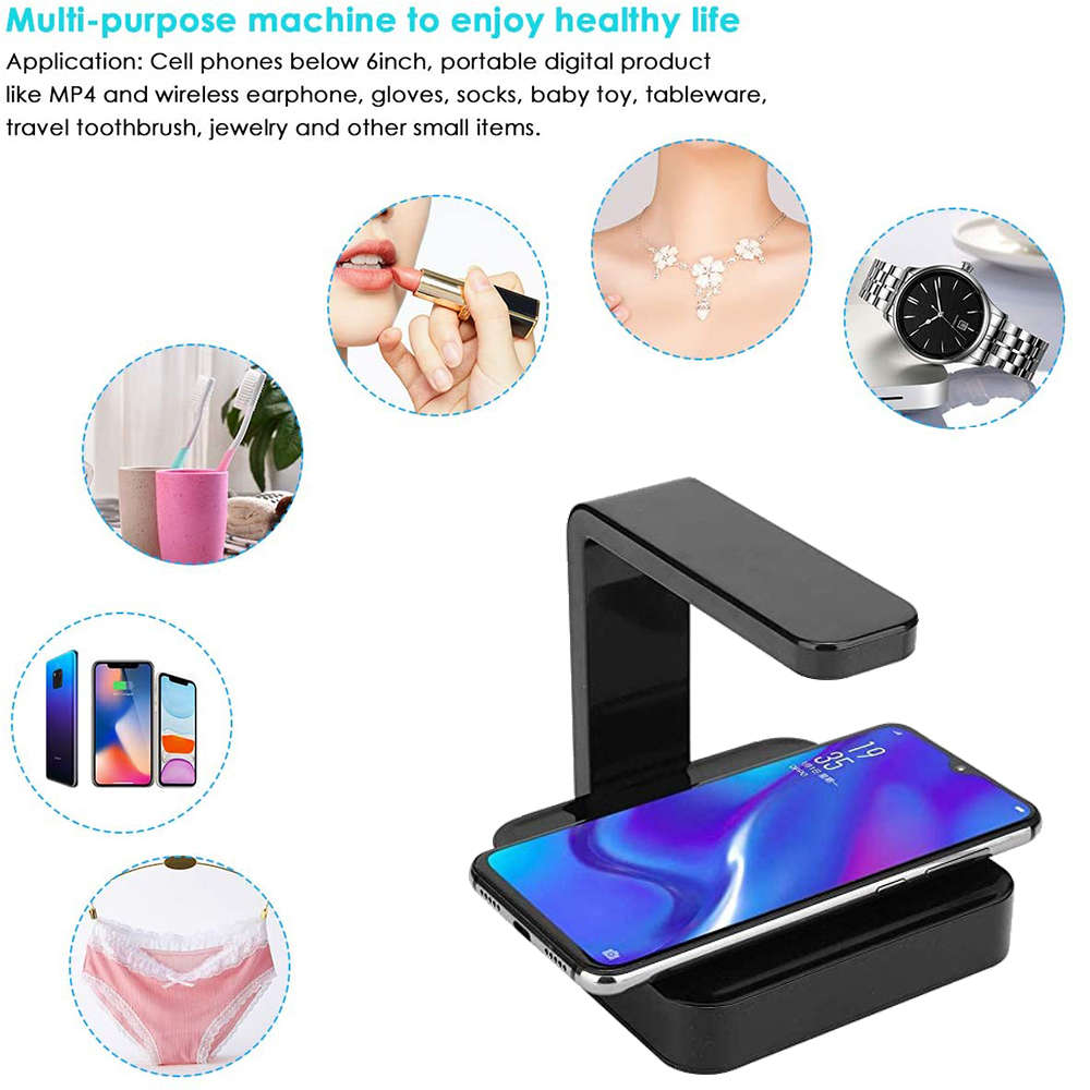 2-in-1 QI Fast Wireless Charger & UV Sanitizer Sterlizer Lamp - Black