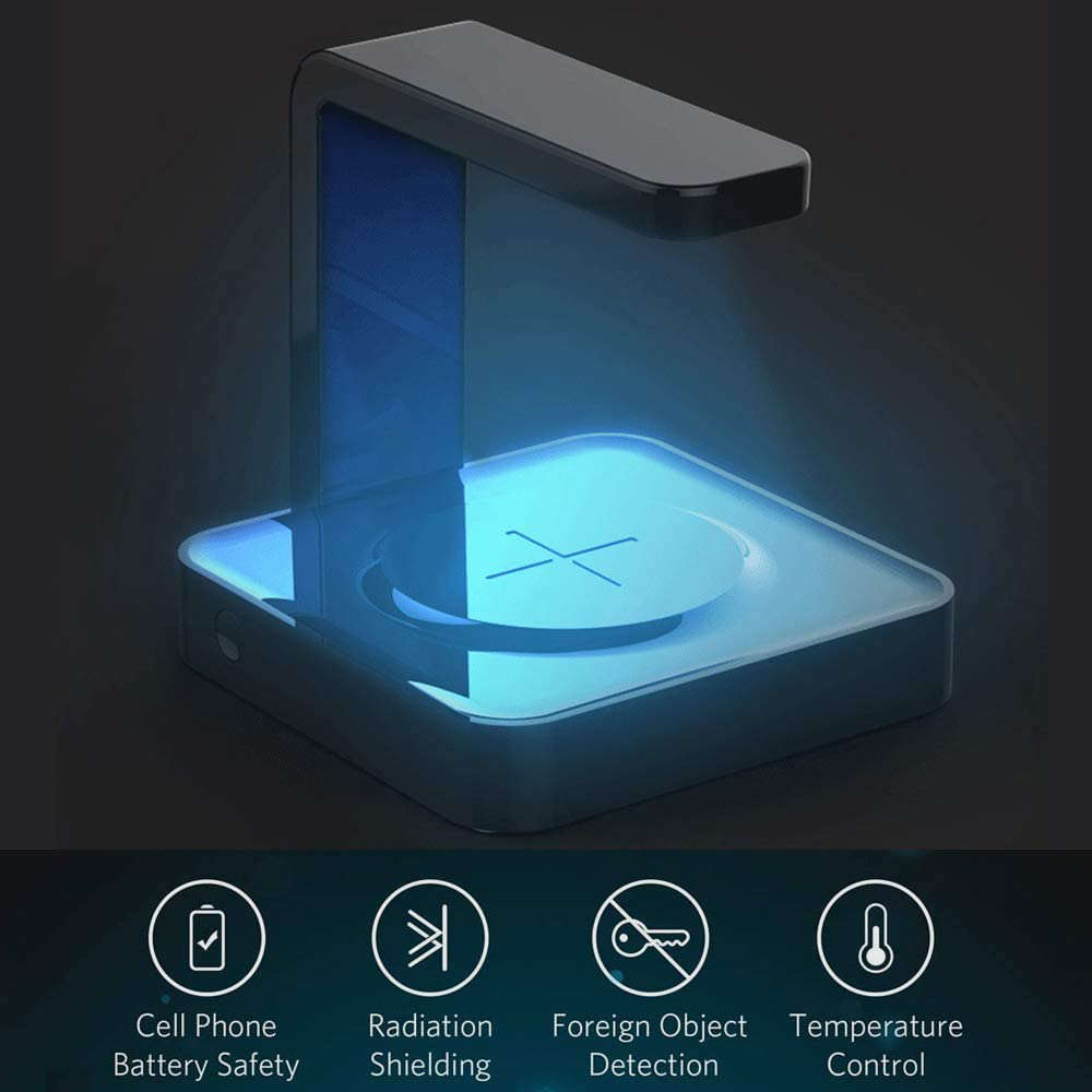 2-in-1 QI Fast Wireless Charger & UV Sanitizer Sterlizer Lamp - Black