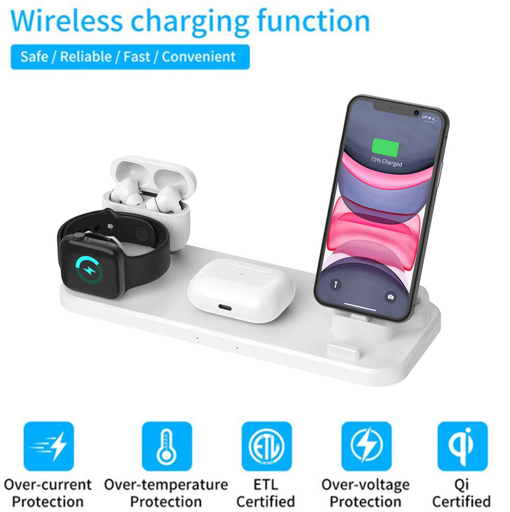 6 in 1 Wireless Charging Dock for iWatch/Airpods Pro/iPhone 11Pro-White