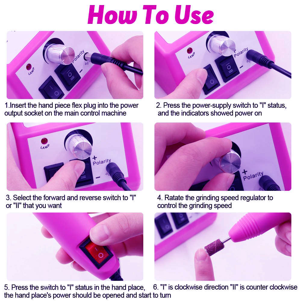 Professional Electric Nail Art Salon Drill Machine Kit Set - Purple