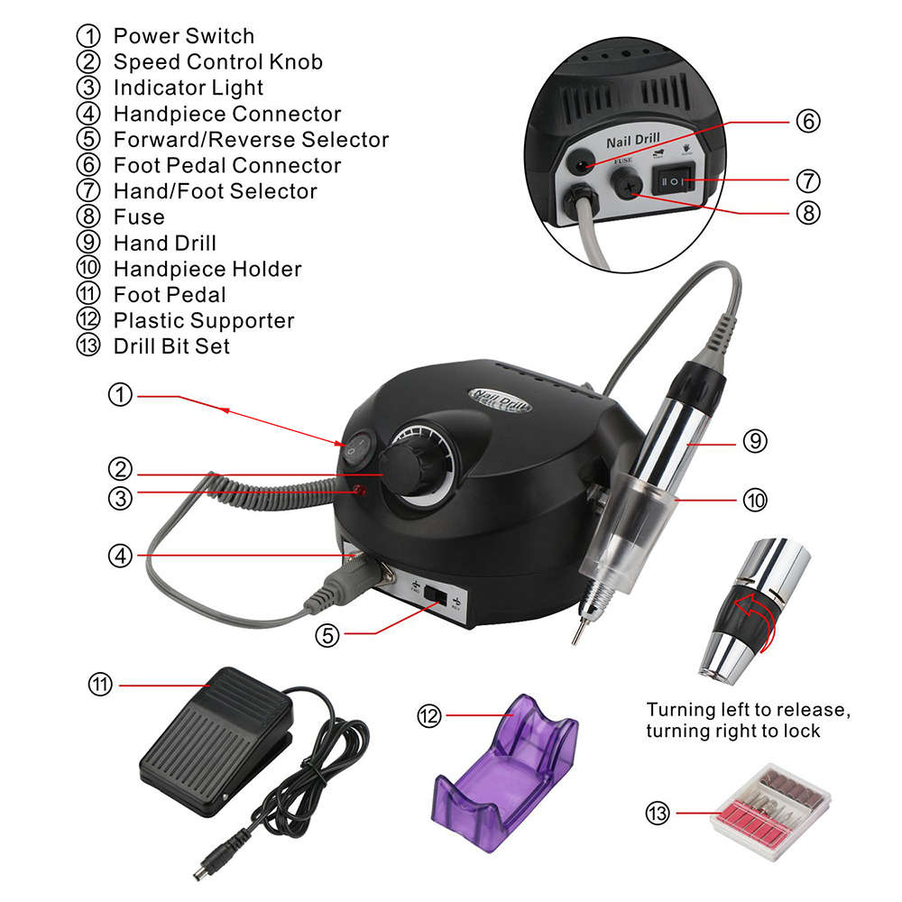 Professional Electric Manicure File Nail Drill Machine Kit Set - Black