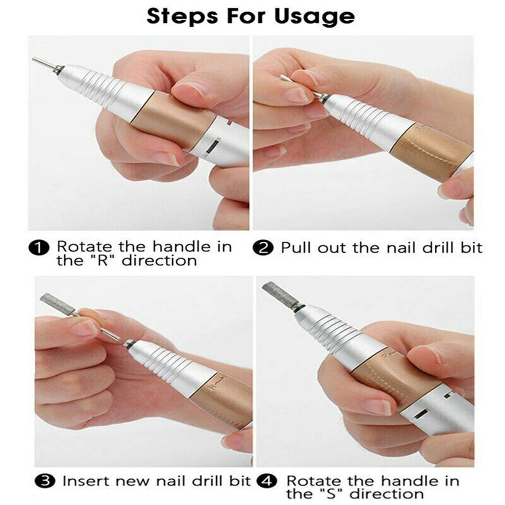 Professional Electric Manicure File Nail Drill Machine Kit Set - Gold