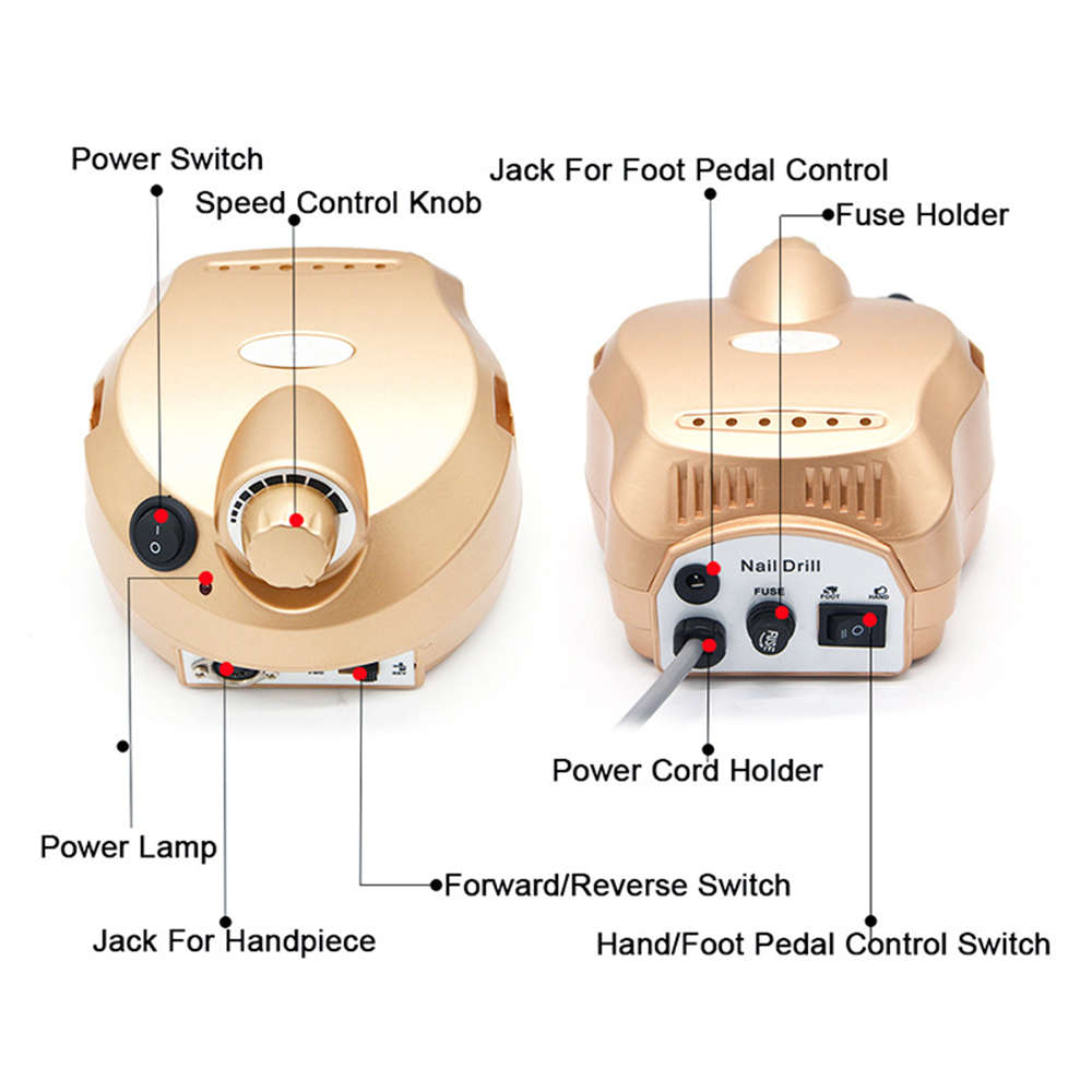 Professional Electric Manicure File Nail Drill Machine Kit Set - Gold