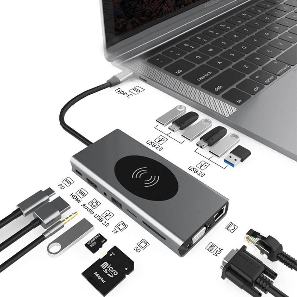 15-in-1 USB-C Hub Laptop Docking Station & Wireless Charger