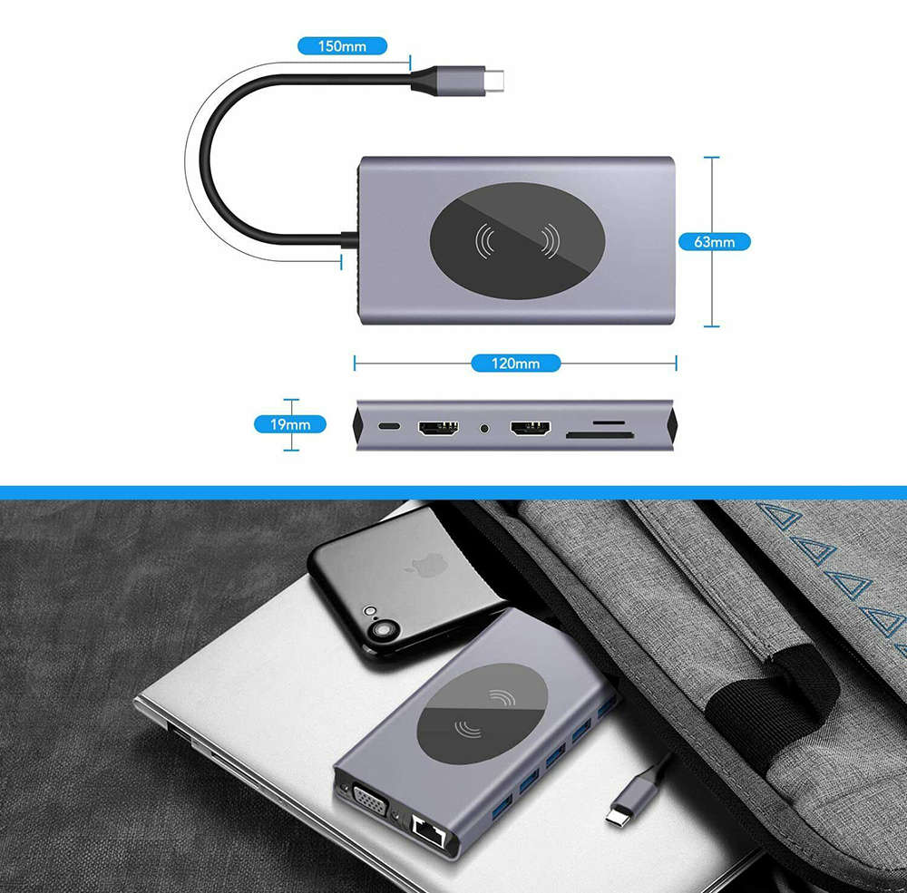 14-in-1 USB-C Hub Laptop Docking Station & Wireless Charger